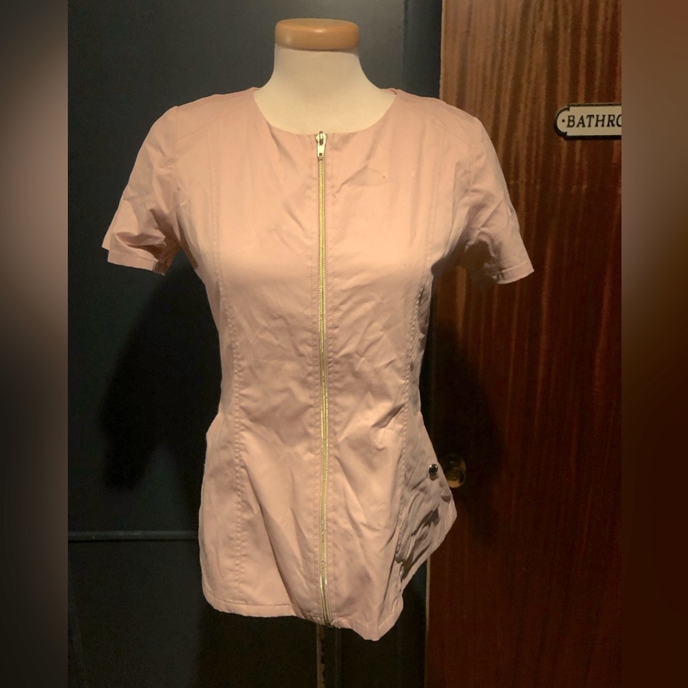 Jaanuu Light Pink Zip-Up scrub Top